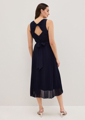 Phase Eight Cressida Pleated Dress Navy Canada | LAQWUD-528